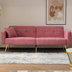 Abrihome Sofa Bed, Three Adjustable Backrest Angles, Gold Legs, Cushions And Side Storage Pockets, Pink - thumbnail 8