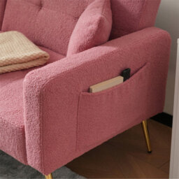Abrihome Sofa Bed, Three Adjustable Backrest Angles, Gold Legs, Cushions And Side Storage Pockets, Pink - thumbnail 3