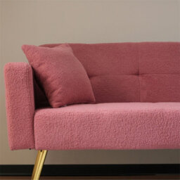 Abrihome Sofa Bed, Three Adjustable Backrest Angles, Gold Legs, Cushions And Side Storage Pockets, Pink - thumbnail 2
