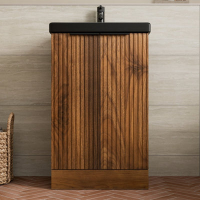 Aveli Fluted 500mm Bathroom Vanity Unit Basin Floorstanding Cupboard Soft Close Walnut - image 1