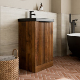 Aveli Fluted 500mm Bathroom Vanity Unit Basin Floorstanding Cupboard Soft Close Walnut - thumbnail 2