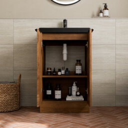 Aveli Fluted 500mm Bathroom Vanity Unit Basin Floorstanding Cupboard Soft Close Walnut - thumbnail 3