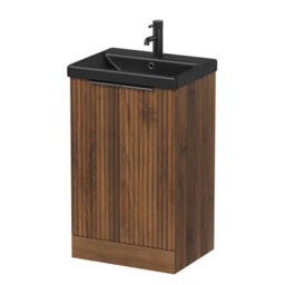 Aveli Fluted 500mm Bathroom Vanity Unit Basin Floorstanding Cupboard Soft Close Walnut - thumbnail 4