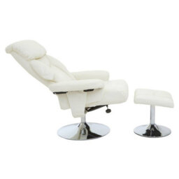 Orsina Ivory Leather Effect Reclining Chair And Footstool, Easy To Clean Leather Chair, Comfy Footstool - thumbnail 4