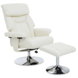 Orsina Ivory Leather Effect Reclining Chair And Footstool, Easy To Clean Leather Chair, Comfy Footstool - thumbnail 1