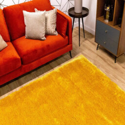Yellow Plain Handmade Luxurious Modern Plain Shaggy Sparkle Asy To Clean Rug For Dining Room Bedroom And Living Room-80Cm X 150Cm - thumbnail 2
