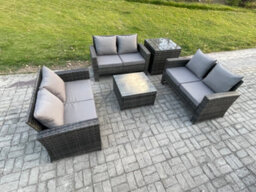 Fimous 6 Seater Rattan Wicker Garden Furniture Patio Conservatory Sofa Set With Square Coffee Table Double Seat Sofa Side Table - thumbnail 2