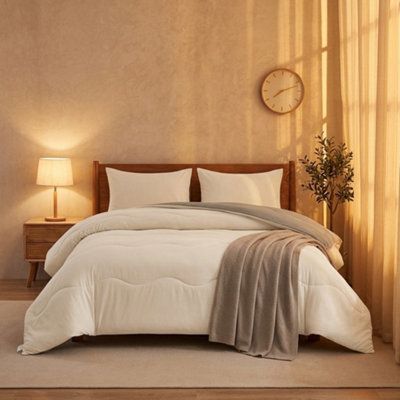 10.5 Tog Coverless Reversible Duvet Set Natural Soft Microfibre Quilt With Quilted Pillowcase Covers - image 1