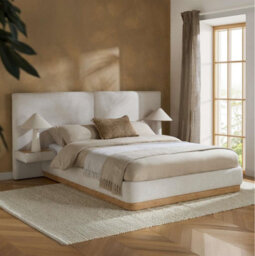 Birlea Como King Size Bed Frame White Fabric Hotel Style With Built In Bedsides
