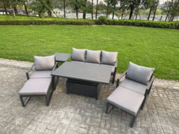 Fimous 7-Piece Aluminium Garden Furniture Sets 7 Seater With Adjustable Rising Lifting Dining Table 2 Chairs 2 Stools Side Table - thumbnail 1