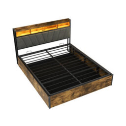 Abrihome 4Ft6 Hydraulic Storage Bed Frame W/ Rgb Led Headboard, Usb/type-C Charging, No Box Spring Needed, Black & Walnut - thumbnail 8