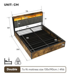 Abrihome 4Ft6 Hydraulic Storage Bed Frame W/ Rgb Led Headboard, Usb/type-C Charging, No Box Spring Needed, Black & Walnut - thumbnail 2