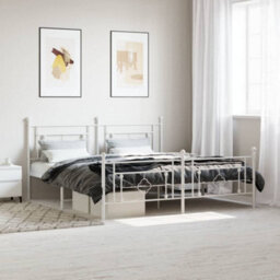 Berkfield Metal Bed Frame Without Mattress With Footboard White 183X213Cm - thumbnail 1