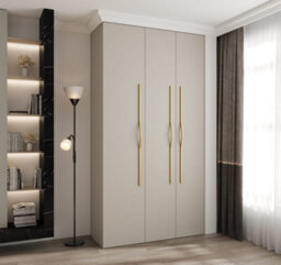 Arte Elegant Cashmere Como Ii Hinged Door Wardrobe H2460mm W1300mm D500mm, Three Doors, Eight Shelves, One Hanging Rail, Gold Handles - thumbnail 2
