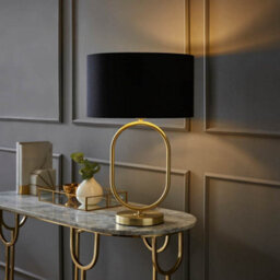 Valuelights Antonia Black With Gold Inner Drum Shade Matte Black Oval Table Lamp With Bulb - thumbnail 2