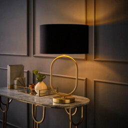 Valuelights Antonia Black With Gold Inner Drum Shade Matte Black Oval Table Lamp With Bulb - thumbnail 3