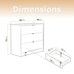 Chest Of Drawers With 3 Storage Units Tireno 3Sz White Velvet Mdf Wood Fluted Fronts Minimalist Sideboard For Modern Bedroom - thumbnail 7