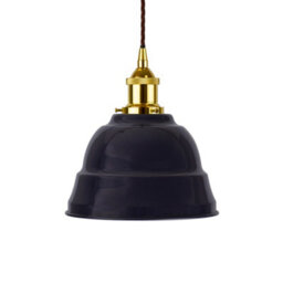 Navy Blue Lincoln Painted Dome Pendant Light With Gold Lamp Holder And Brown Twisted Cable - Se Home - thumbnail 1
