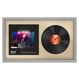 "30X17"" Light Grey Modern Vinyl Record Frame With Ivory Mount For 12 Inch Lp Album Cover & Disc - Ak Frames" - thumbnail 1