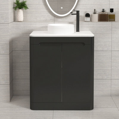 Royal Bathrooms Venice 700mm Matt Nocturne Black Freestanding Bathroom Countertop Vanity Unit 2 Door With Round Basin - image 1