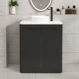 Royal Bathrooms Venice 700mm Matt Nocturne Black Freestanding Bathroom Countertop Vanity Unit 2 Door With Round Basin - thumbnail 1