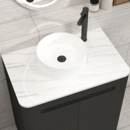 Royal Bathrooms Venice 700mm Matt Nocturne Black Freestanding Bathroom Countertop Vanity Unit 2 Door With Round Basin - thumbnail 6