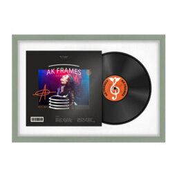 "AK Frames 25X17"" Green Classic Vinyl Record Frame With White Mount For 12 Inch Lp Cover & Disc - Overlapped Design" - thumbnail 1