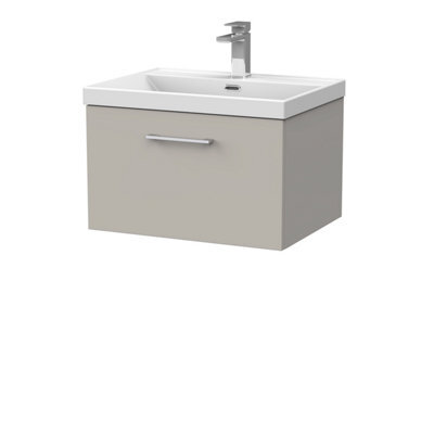 Balterley Pershall Contemporary Wall Hung 1 Drawer Vanity Unit With Thin-Edge Ceramic Basin, 600mm, Pebble Grey - image 1