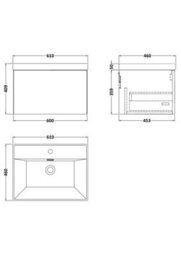 Balterley Pershall Contemporary Wall Hung 1 Drawer Vanity Unit With Thin-Edge Ceramic Basin, 600mm, Pebble Grey - thumbnail 2