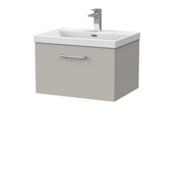 Balterley Pershall Contemporary Wall Hung 1 Drawer Vanity Unit With Thin-Edge Ceramic Basin, 600mm, Pebble Grey - thumbnail 1