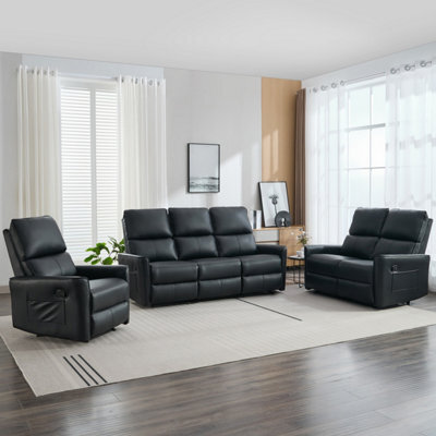 More4Homes Madrid 1+2+3 Seater Manual Recliner Air Leather Sofa Set (Black) - image 1