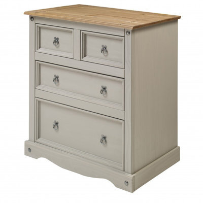 Mercers Furniture Corona Grey Wax Compact 2+2 Chest Of 4 Drawers Solid Pine With Mexican Styling - image 1