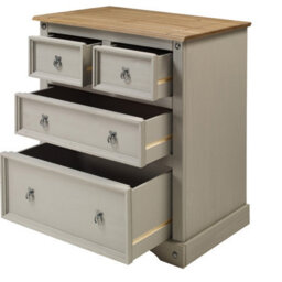 Mercers Furniture Corona Grey Wax Compact 2+2 Chest Of 4 Drawers Solid Pine With Mexican Styling - thumbnail 3