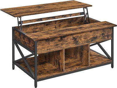 LEDREM Lift-Top Coffee Table With Open And Hidden Storage, X-Shaped Bars, 60 X 100 X (48-62) Cm - image 1