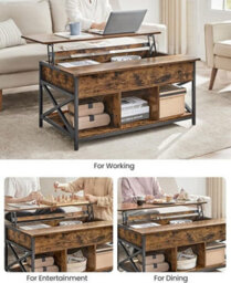 LEDREM Lift-Top Coffee Table With Open And Hidden Storage, X-Shaped Bars, 60 X 100 X (48-62) Cm - thumbnail 7