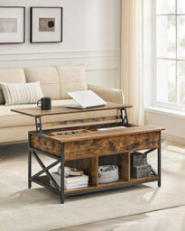 LEDREM Lift-Top Coffee Table With Open And Hidden Storage, X-Shaped Bars, 60 X 100 X (48-62) Cm - thumbnail 2