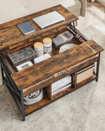 LEDREM Lift-Top Coffee Table With Open And Hidden Storage, X-Shaped Bars, 60 X 100 X (48-62) Cm - thumbnail 8