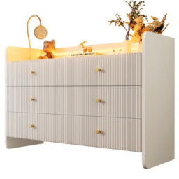 Btm 6 Drawer Fluted Chest Sideboard With Rgb Led Lighting Storage Cabinet With Shelves White 120X40X75Cm - thumbnail 7