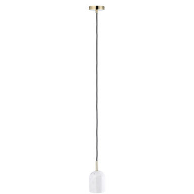 Happy Homewares White Marble Pendant Lamp Fitting In Scandinavian Design With Black Fabric Cable - image 1