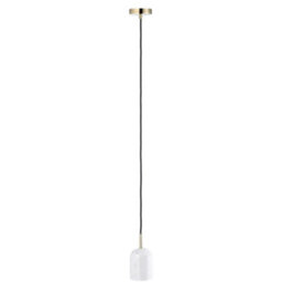 Happy Homewares White Marble Pendant Lamp Fitting In Scandinavian Design With Black Fabric Cable