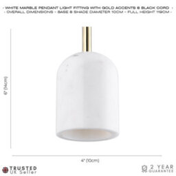 Happy Homewares White Marble Pendant Lamp Fitting In Scandinavian Design With Black Fabric Cable - thumbnail 6