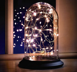 Led Bell Jar Light - Battery Powered Glass Dome Cloche Ornament With Warm Yellow Led Fairy String Lights - Measures 23 X 15.5Cm