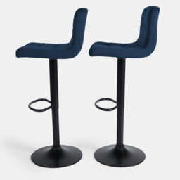 OHS Adjustable Bar Stools X 2 Velvet Swivel Seat Kitchen Chair, Navy Blue - thumbnail 3