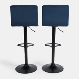 OHS Adjustable Bar Stools X 2 Velvet Swivel Seat Kitchen Chair, Navy Blue - thumbnail 4