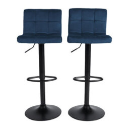 OHS Adjustable Bar Stools X 2 Velvet Swivel Seat Kitchen Chair, Navy Blue - thumbnail 5