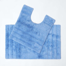 Homescapes Spa Supreme Luxury Blue Bath And Pedestal Mat