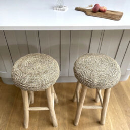Wicker Bar Stool Round - Handwoven Seagrass - Rattan Kitchen Stool - thumbnail 3