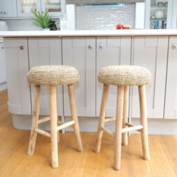 Wicker Bar Stool Round - Handwoven Seagrass - Rattan Kitchen Stool