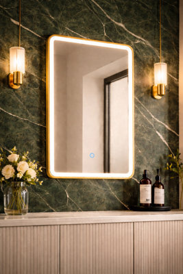 Lumora 700X500mm Brushed Gold Led Illuminated Bathroom Mirror Anti Fog Vertical Or Horizontal - image 1
