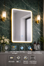 Lumora 700X500mm Brushed Gold Led Illuminated Bathroom Mirror Anti Fog Vertical Or Horizontal - thumbnail 4